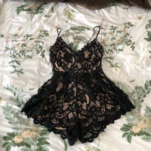 Agaci black lace romper shorts